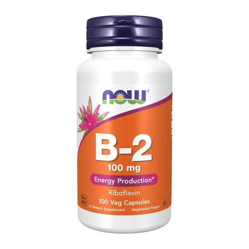 Now B-2 100MG Riboflavin Energy Production Support 100 Counts, front of bottle