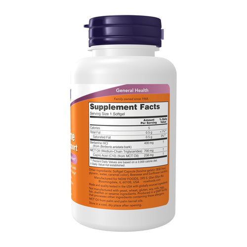 Now Foods Berberine Glucose Support (60 soft gels), supplement facts panel