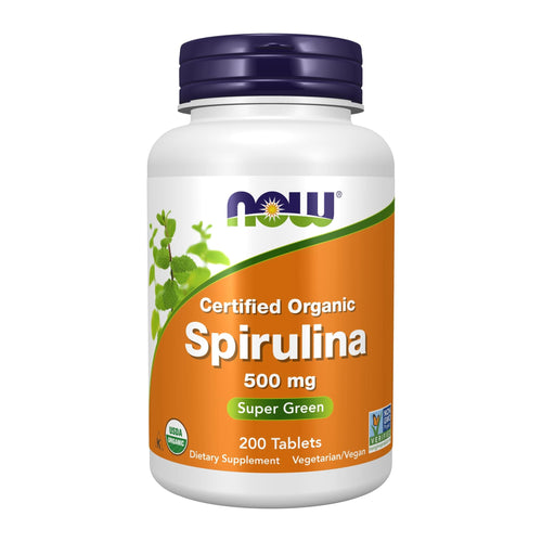 NOW Foods, Certified Organic Spirulina, 500 mg, 200 Tablets, front of bottle