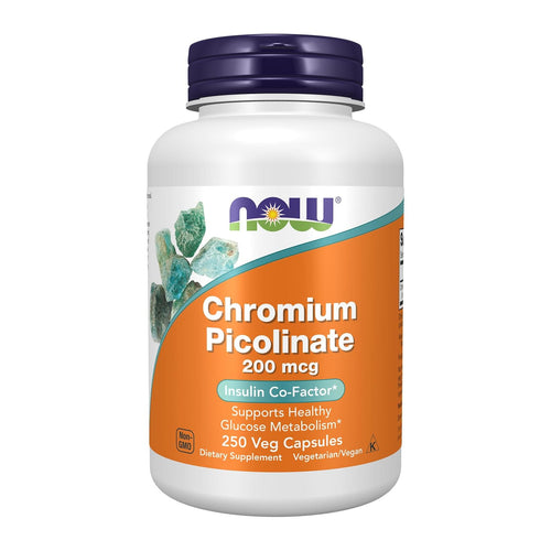 NOW Foods, Chromium Picolinate, 200 mcg, 250 Veg Capsules, front of bottle