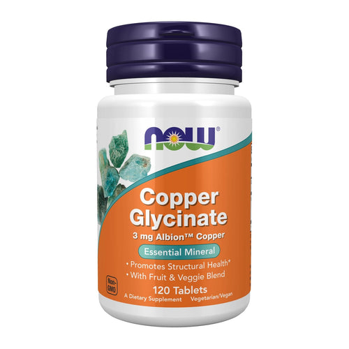 Now Foods Copper Glycinate 120 Tablets, front of bottle