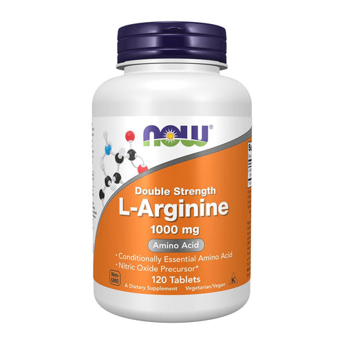 NOW Foods L-Arginine 1000mg Double Strength – 120 Tablets, front of bottle
