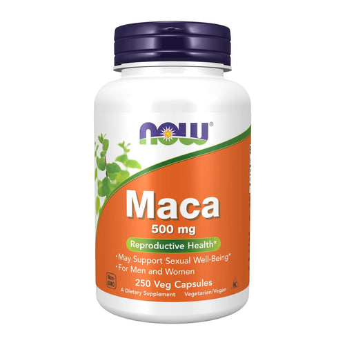 Maca 500mg By NOW, 250 capsule front of bottle