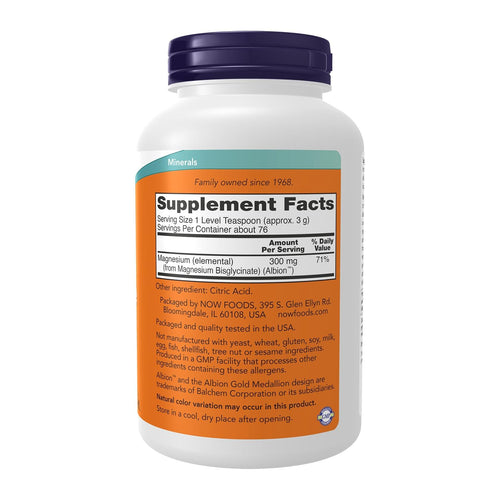 Now Foods Magnesium Bisglycinate Powder 300 Mg, supplement facts panel