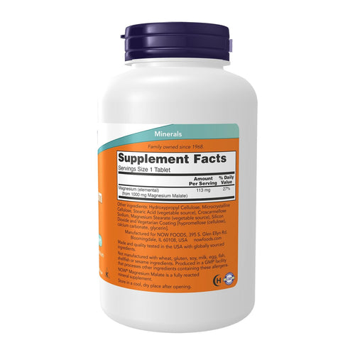 Magnesium Malate by NOW 180 Tablets 1000mg, supplement facts panel
