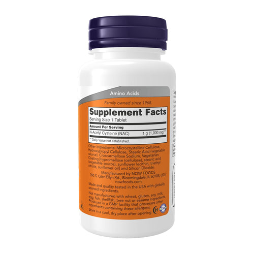 NOW Foods NAC 1000mg 60 caps, supplement facts panel