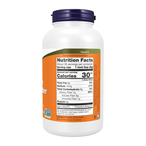 Psyllium Husk Powder 340gm by NOW Sport, nutrition facts panel