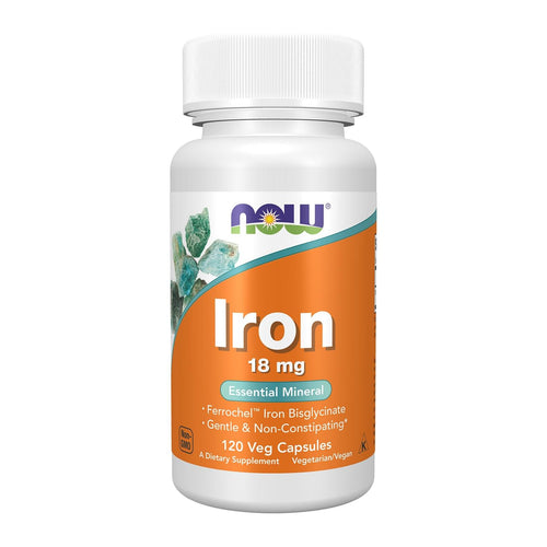 NOW Iron 18 mg,120 Veg Capsules, front of bottle