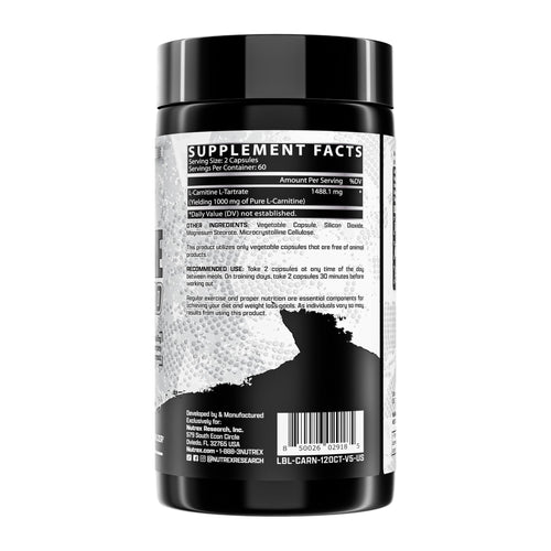 Nutrex Research L-Carnitine 1000 – 120 Capsules, supplement facts panel