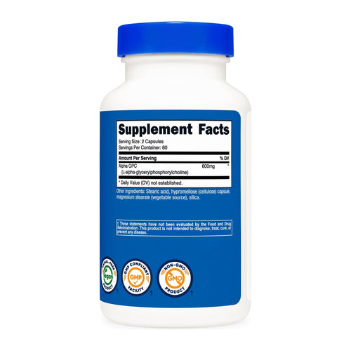 Nutricost Alpha GPC 600mg, supplement facts panel