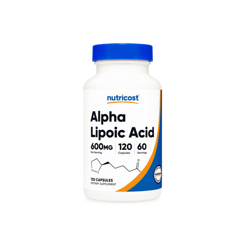 Nutricost Alpha Lipoic Acid 600 mg, 120 capsules bottle, front label