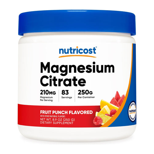 Nutricost Magnesium Citrate Powder, Fruit Punch tub front (250 g)