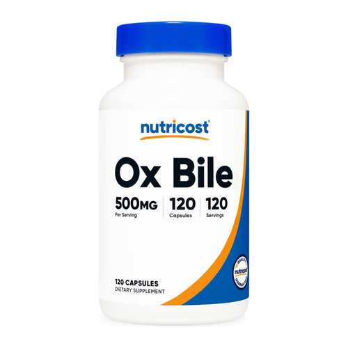Nutricost Ox Bile Capsules, front of bottle (500mg, 120 capsules)