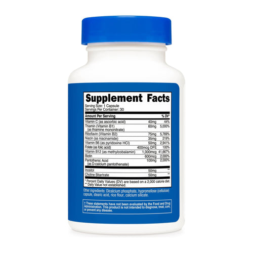 Nutricost Vitamin B complex, 460 MG, 30 serves, supplement facts panel