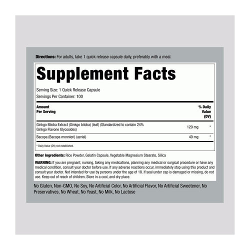 Ginkgo Biloba by Piping rock, supplement facts panel