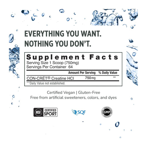 Promera Sports Con-Cret Creatine HCL, supplement facts panel