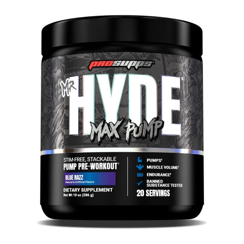ProSupps, Hyde Max Pump, Stim-Free Pre Workout, Blue Razz tub front