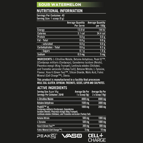 Rapid Pump By Rapid Supplements, nutrition information panel