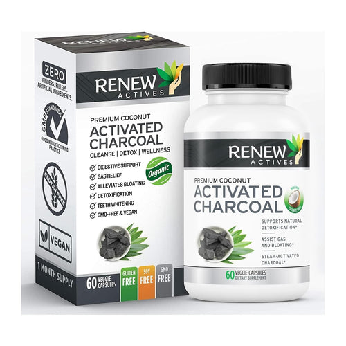 Renew Actives Premium Coconut Activated Charcoal, front of box and bottle