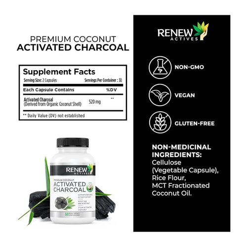 Renew Actives Premium Coconut Activated Charcoal, supplement facts panel