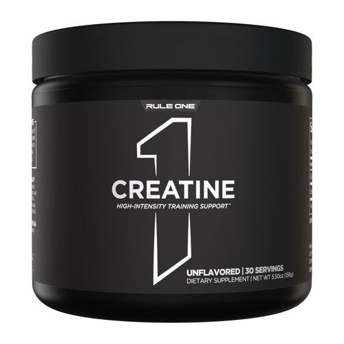 R1 Creatine 30 serves by Rule 1, Unflavoured 30 serve tub front
