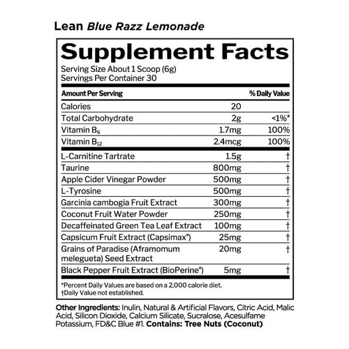 R1 Lean 5 by Rule One, supplement facts panel
