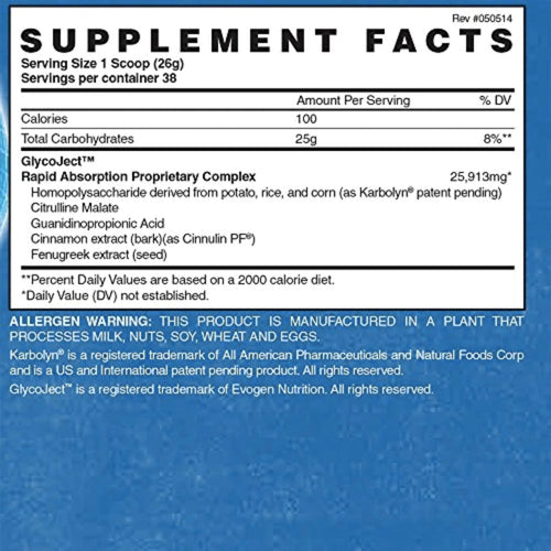 Evogen GlycoJect Carbohydrate Fuel carbs supps247Springvale