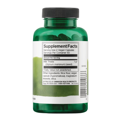 Swanson, Milk Thistle, 500 mg, 100 Capsules, supplement facts panel