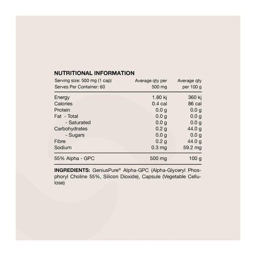 Switch Alpha GPC, nutrition information panel
