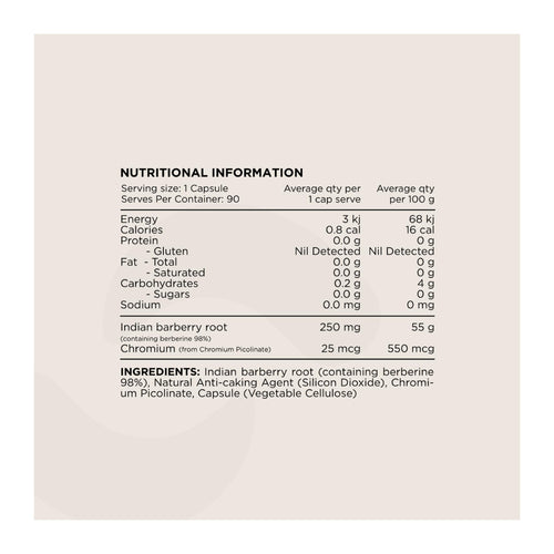 Switch Berberine+, nutrition information panel