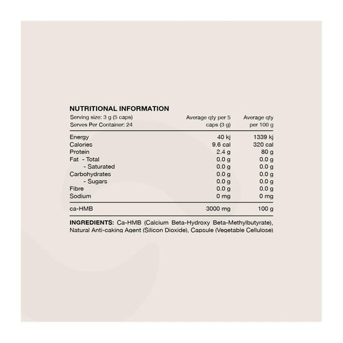 Switch HMB, nutrition information panel