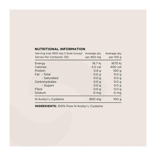 Switch NAC Powder, nutrition information panel