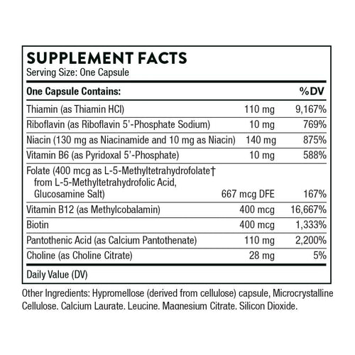 Thorne, Basic B Complex, 60 Capsules, supplement facts panel