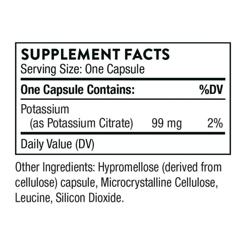 Thorne, Potassium Citrate, 90 Capsules (99 mg per Capsule), supplement facts panel