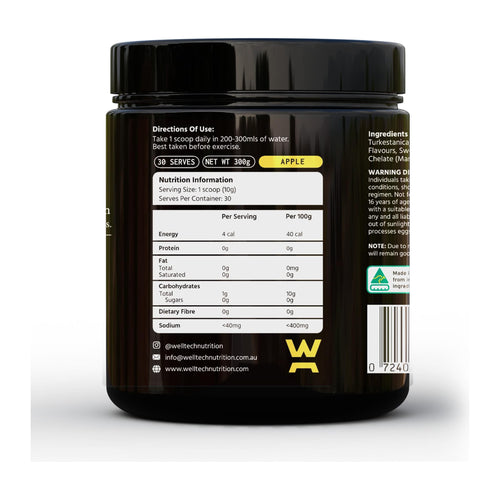TURKESTERONE Powder By Welltech Nutrition, nutrition and directions label