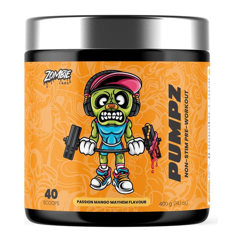 Zombie Labs Pumpz Non Stim Pre Workout, Passion Mango Mayhem tub front
