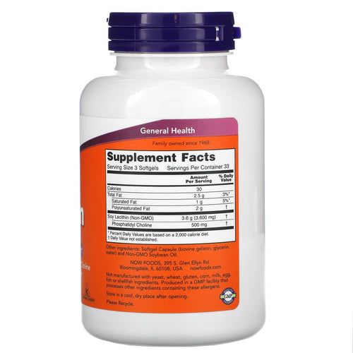 NOW Foods, Lecithin, 1200 mg, 100 Softgels General Not specified