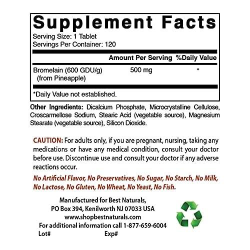 Best Naturals Bromelain 500 mg, 120 Tablets Enzymes supps247