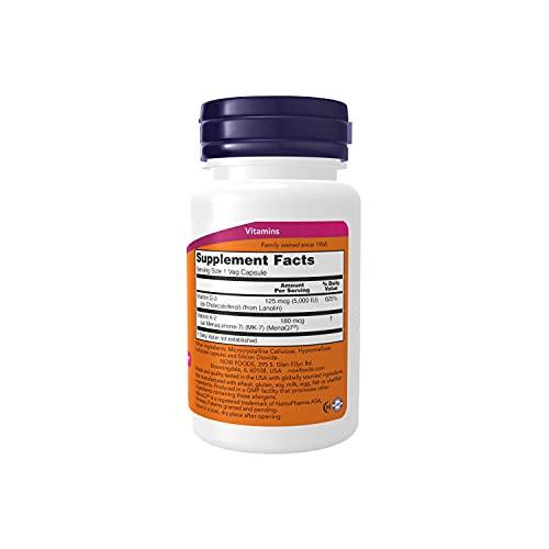 NOW Mega D-3 & MK-7 with Vitamins D-3 & K-2, 60 Veg Capsules Vitamins & Supplements SUPPS247