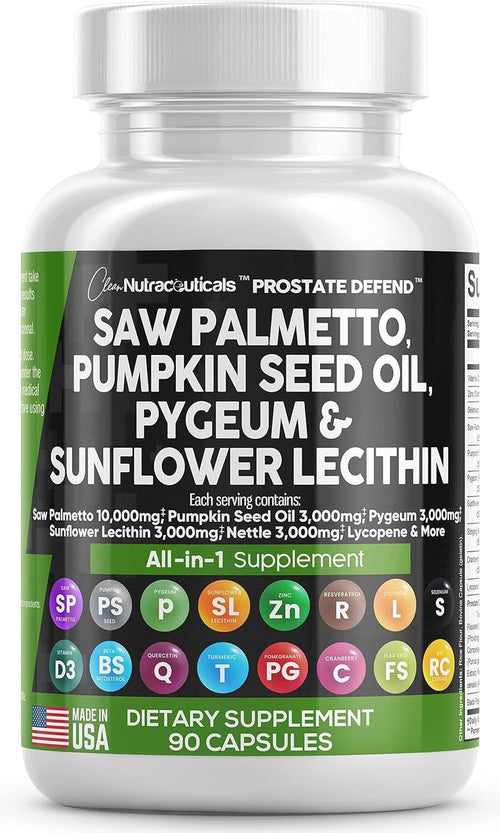 Clean Nutraceuticals Saw Palmetto 10000mg Pumpkin Seed Oil 3000mg Pygeum Sunflower Lecithin Stinging Nettle Cranberry - Prostate Supplements for Men General Not specified