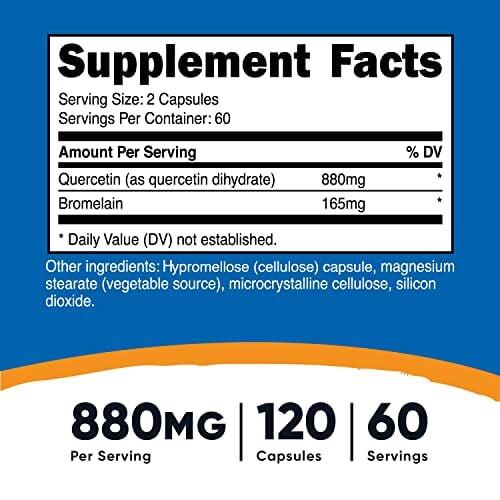 Nutricost Quercetin 800mg, 120 Capsules with Bromelain - 60 Servings Flavonoids supps247