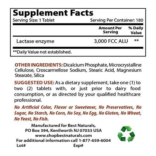 Best Naturals Fast Acting Lactase Enzyme Tablet, 3000 Fcc Alu, 180 Count Back to results supps247