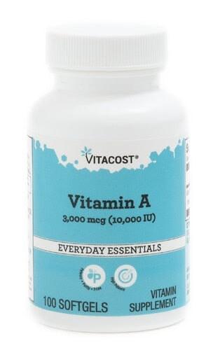 Vitamin A -- 3000 mcg (10,000 IU) - 100 Softgels supps247