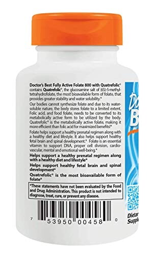 Doctor's Best Fully Active Folate with QuatreFolic 800 mcg, 60 Veggie Caps Back to results Amazon