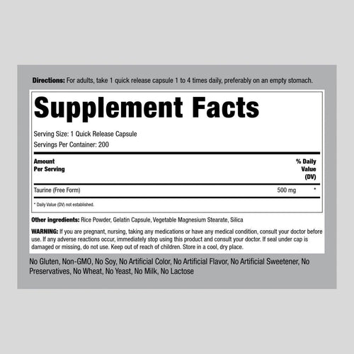 Taurine, 500 mg by Piping Rock supps247