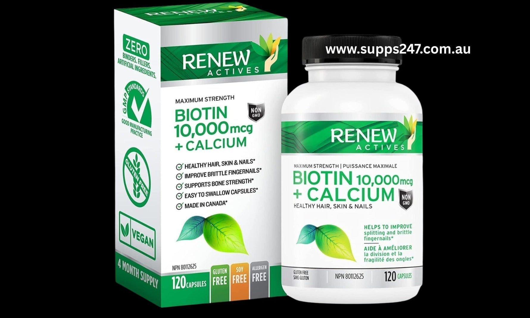 Biotin 10,000 mcg + Calcium by Renew Actives – The Ultimate Hair, Skin, Nails & Bone Support Formula.