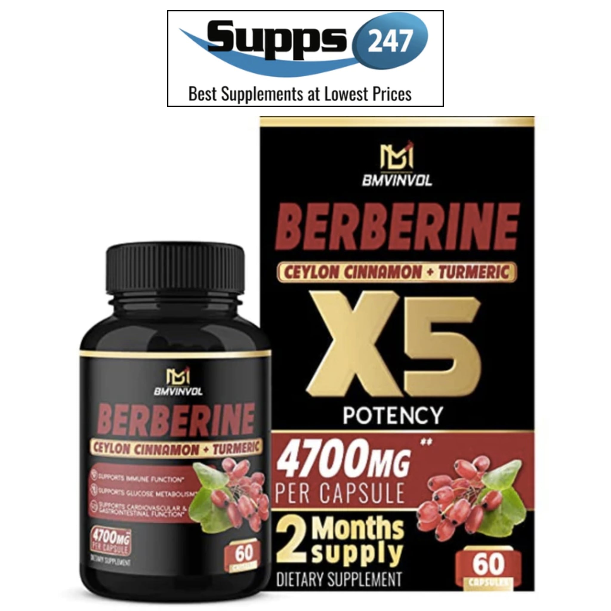 Unlock the Power of Natural Supplements: Berberine with Ceylon Cinnamon & Turmeric at Supps247