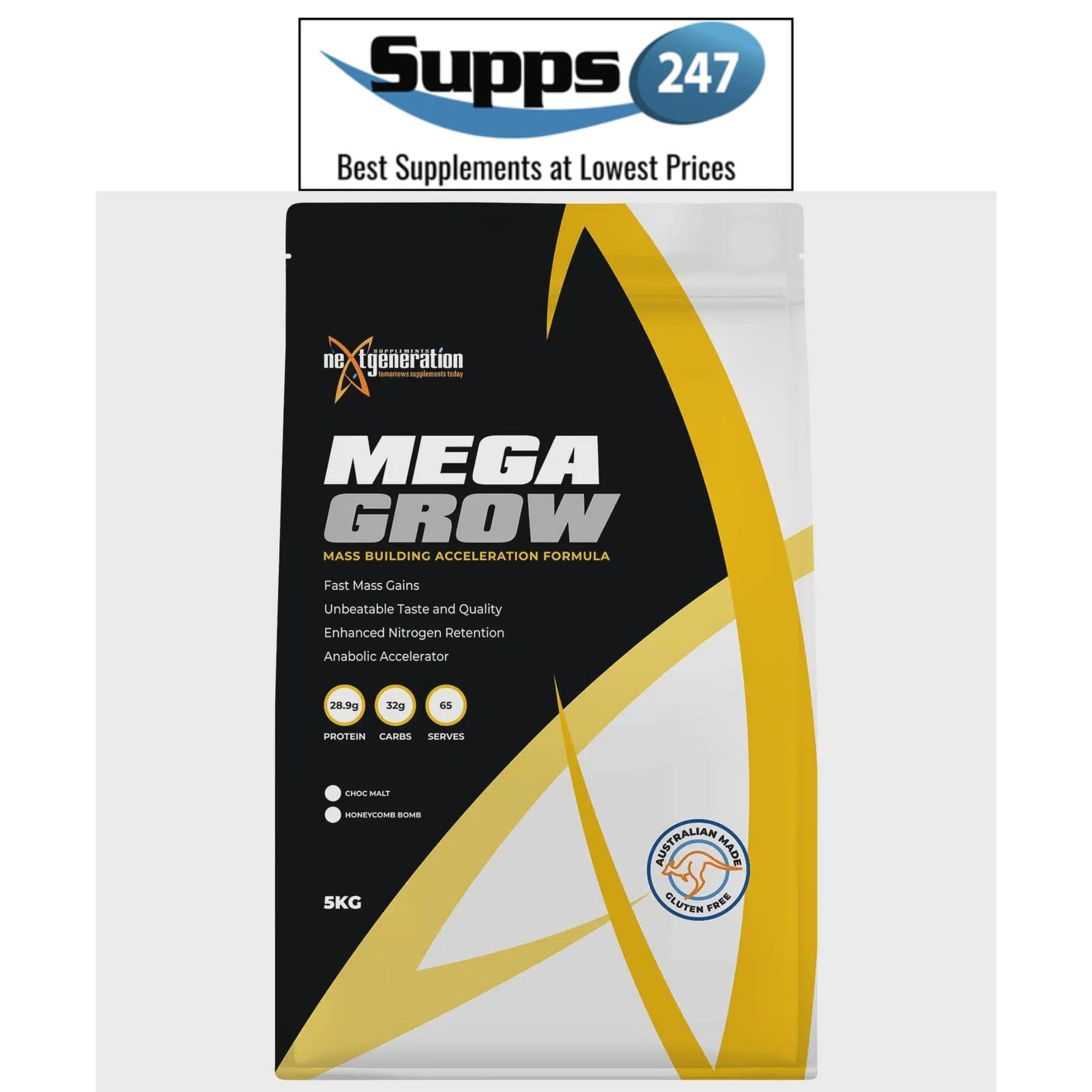 Maximize Your Gains with Mega-Grow Mass Gainer Protein by Next Generation, Available at Supps247.