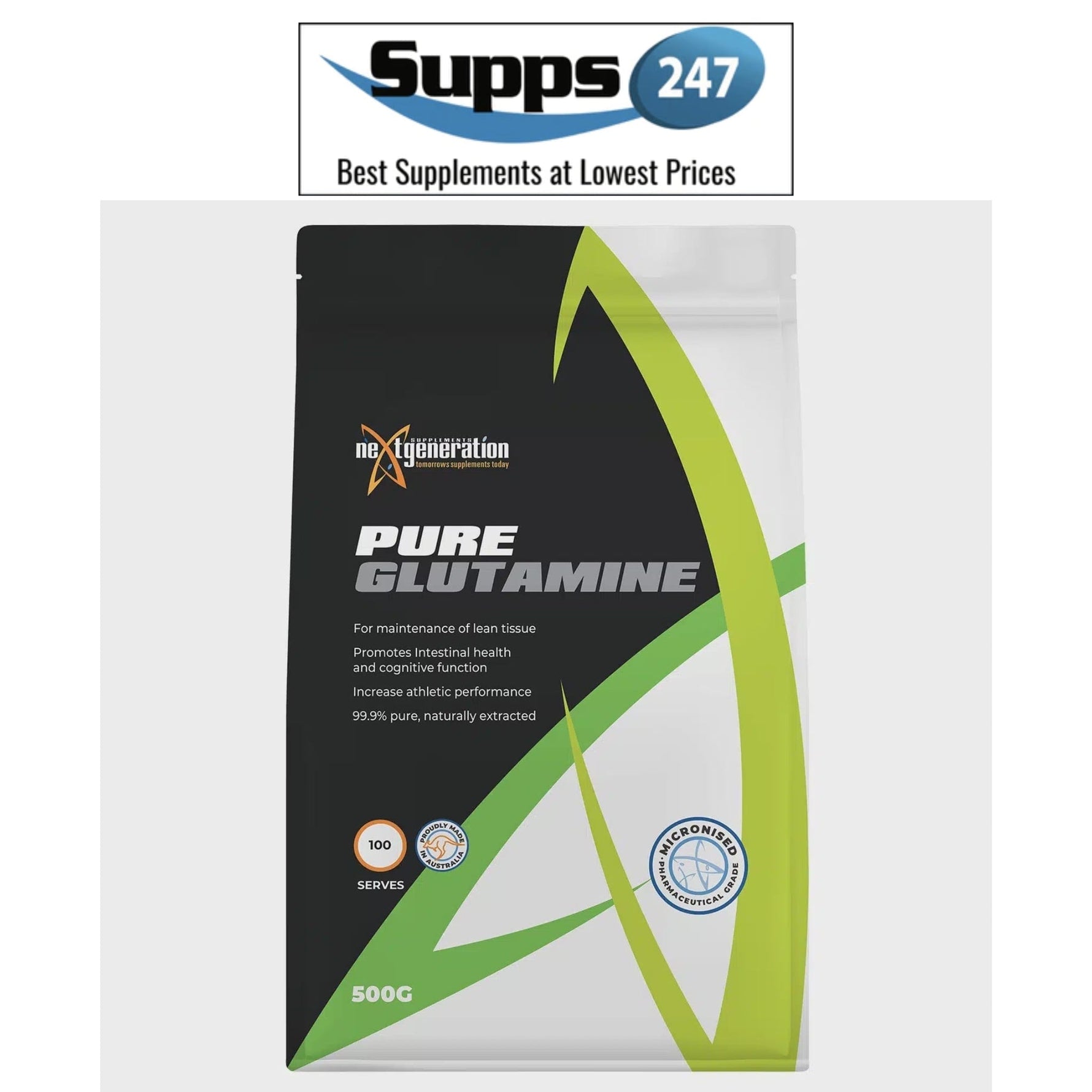 Elevate Your Recovery with Pure Glutamine by Next Generation, Available at Supps247.
