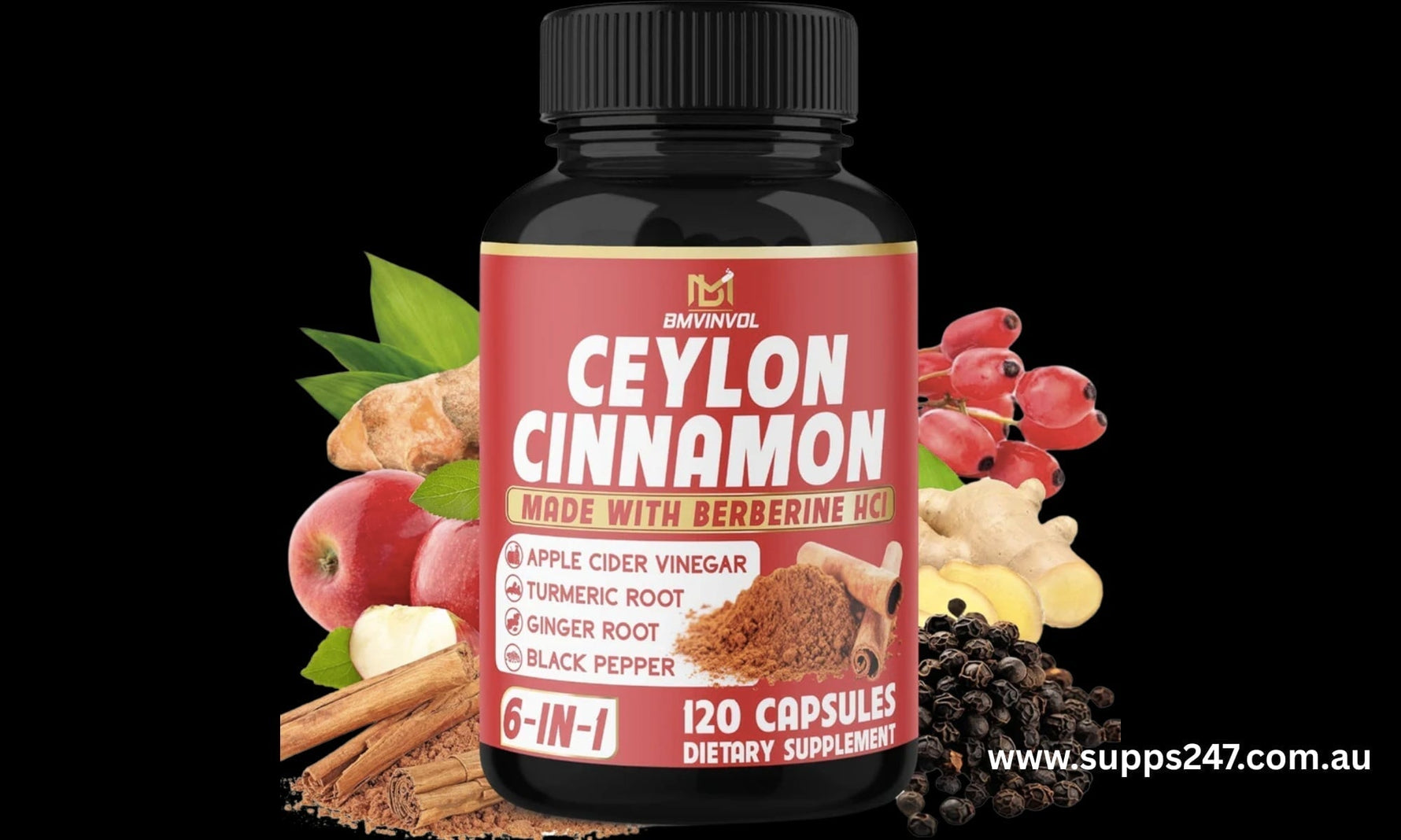 🌿 Unlock the Power of Nature: Ceylon Cinnamon + Berberine HCL 6-in-1 Supplement